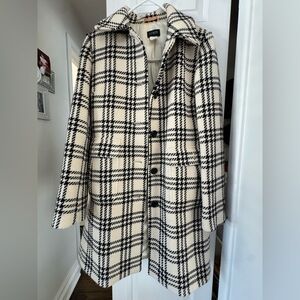 J. Crew Black and Cream Plaid 100% Wool Coat